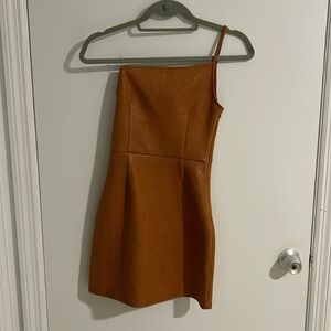 Dark Orange Giraffe Print One Shoulder Mini Dress (XS)